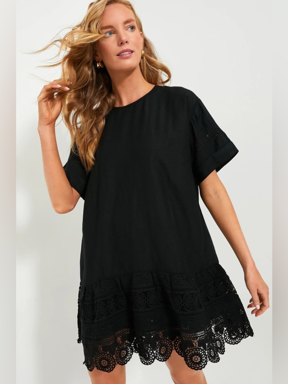 NWT Sea New York Rosina Embroidery Short Sleeve Tunic Dress in Black - XS
